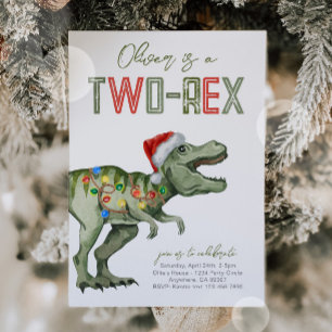 2-Rex Santa Dinosaur Birthday-inbjudan Inbjudningar