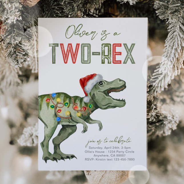 2-Rex Santa Dinosaur Birthday-inbjudan Inbjudningar (Skapare uppladdad)