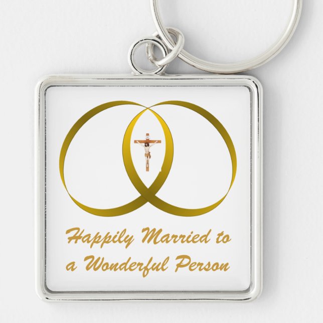 2 ringar & JESUS, lyckligtvis gift Fyrkantig Silverfärgad Nyckelring (Framsidan)