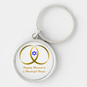 2 ringar & STAR of DAVID, lyckligtvis gift Rund Silverfärgad Nyckelring