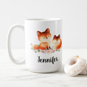 2 Rödfärgade ljusrävar, vattenfärgsdesign Kaffemugg