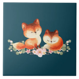 2 Rödfärgade ljusrävar, vattenfärgsdesign Kakelplatta