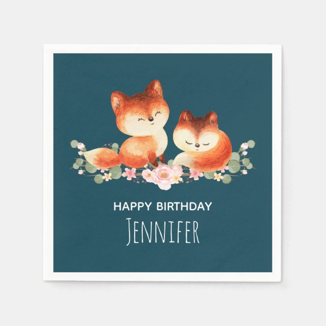 2 Rödfärgade ljusrävar, vattenfärgsdesign Pappersservett (Framsidan)