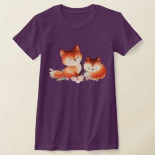 2 Rödfärgade ljusrävar, vattenfärgsdesign T Shirt