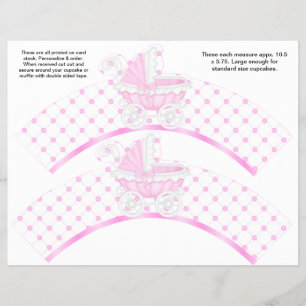 2 Rosa Carriage Baby Personlig Cuptårta Wrappers Reklamblad