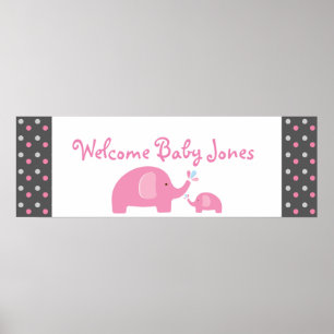 2 Rosa Elefanter Baby Shower Strössel Fest Banner Poster