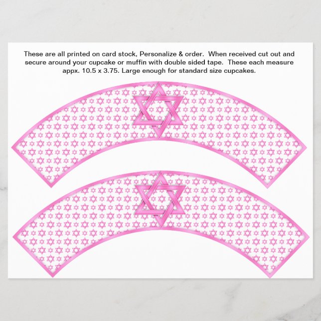 2 Rosa Fladdermus Bar Mitzvah Anpassade Cupcake Om Reklamblad (Framsidan)