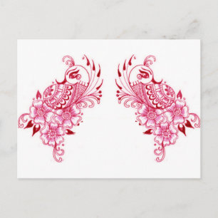 2 Rosa Mehndi Henna peacock art Vykort