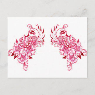 2 Rosa Mehndi Henna peacock art Vykort