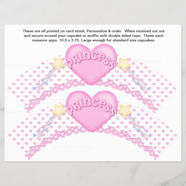 2 Rosa Princess Birthday Anpassningsbar Cupkaka Wr Reklamblad (Framsidan)