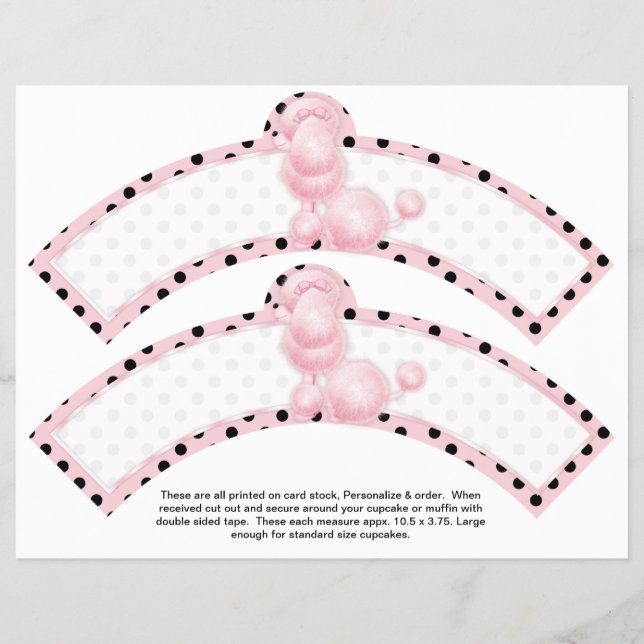 2 Rosa Pudel Birthday Anpassningsbar Cupkaka Wrapp Reklamblad (Framsidan)