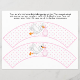 2 Rosa Stork Baby Personliga Cupcake Omslag Reklamblad
