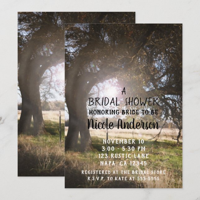 2 Rustic Träd Aftertolvusk Sunset Möhippa Inbjudningar (Fram/baksida)