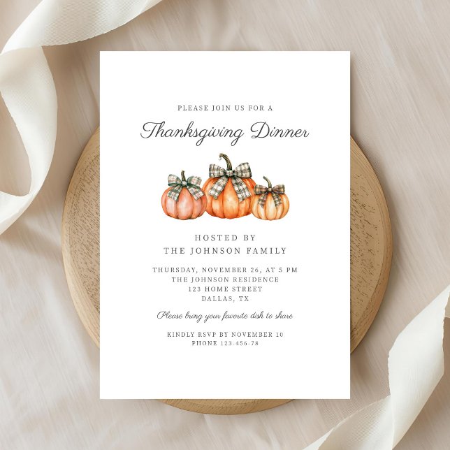 2 Rustika Middagsbjudning till Thanksgiving med Or Inbjudningar (Rustic Orange Pumpkin Thanksgiving Dinner Invitation)
