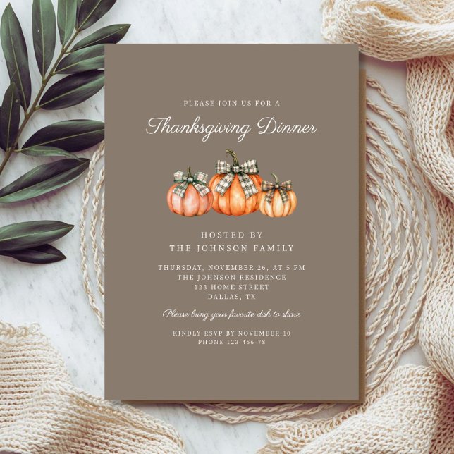 2 Rustika Orange Pumpor Thanksgiving Middag Inbjudningar (Rustic Pumpkins Thanksgiving Dinner Invitation)
