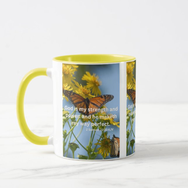 2 Samuel 22:33 KJV Bible Scripture Pic Two-Tone Mugg (Vänster)