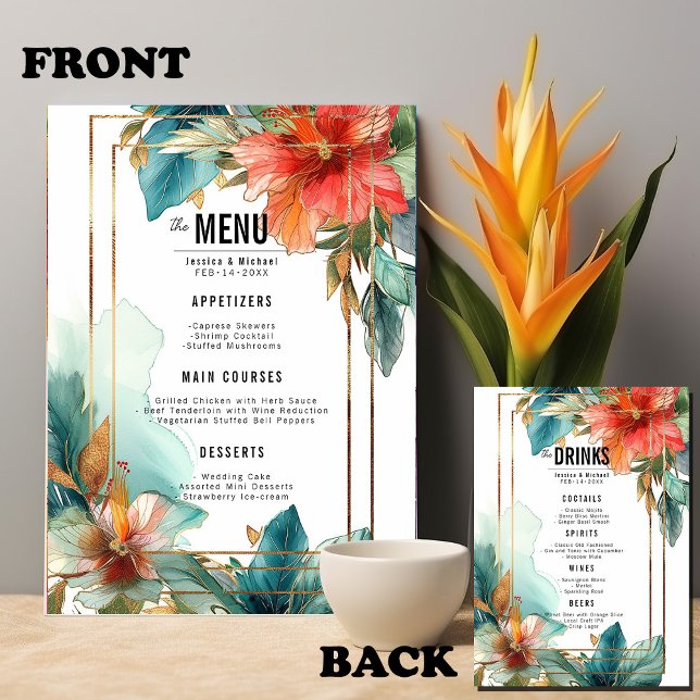 2 sid Menu + DRINKS Hibiscus Sergranat Paradise Meny (2 sided Menu + DRINKS Hibiscus Serenade Paradise)