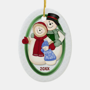2 Sida - 1:a julblått, Snögubbe-familjen Julgransprydnad Keramik