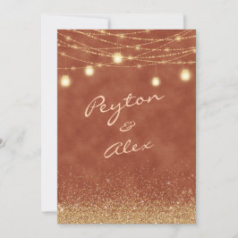 2 Side Terracotta Guld Glitter Bröllop Inbjudningar