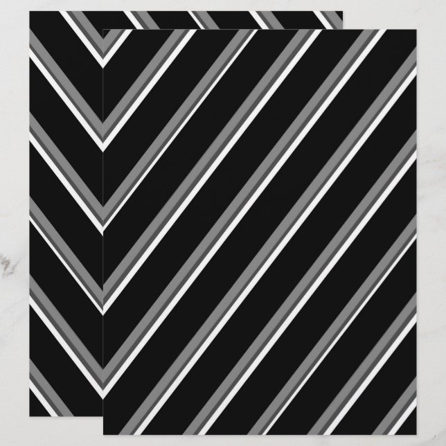 2-Sided B&W Diagonal Stripes Scrapbook Page (Fram/baksida)