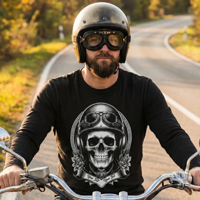 2 Sided Custom Biker Skull Motorcycle Long Sleeve T Shirt (Skapare uppladdad)