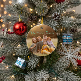 2-Sided  Elegant Script Overlay Double Photo  Julgransprydnad Keramik