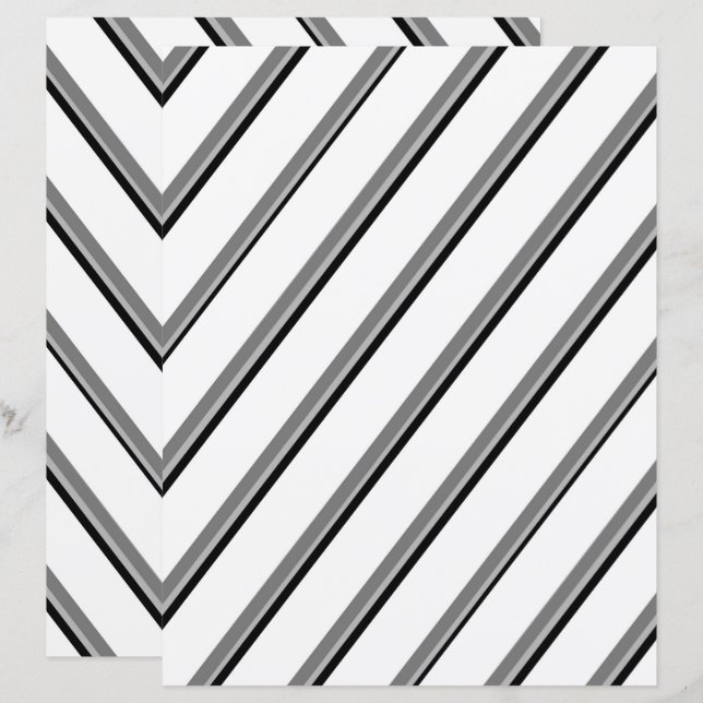 2-Sided W&B Diagonal Stripes Scrapbook Page (Fram/baksida)