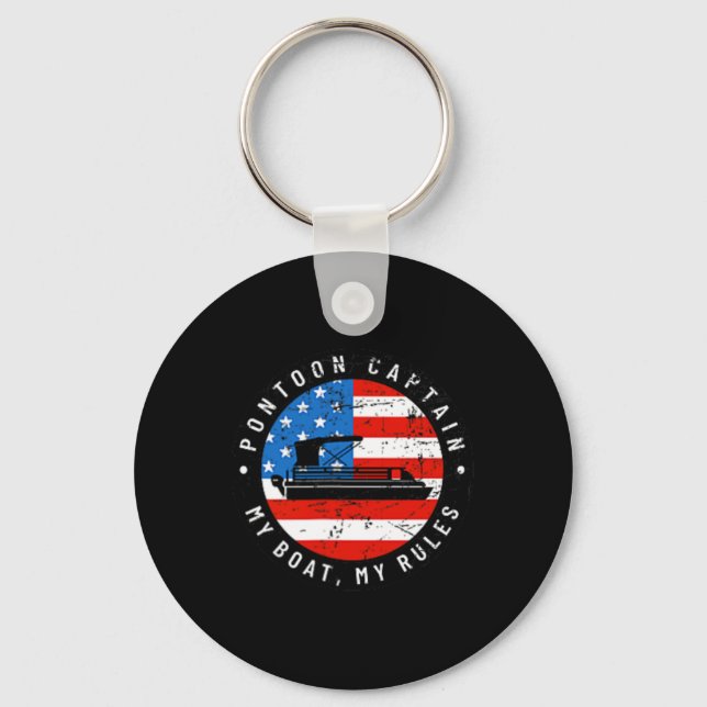 (2 Sidedig Tryck) Pontoonkapten Usa Flagga 4:e Jul Nyckelring (Framsida)
