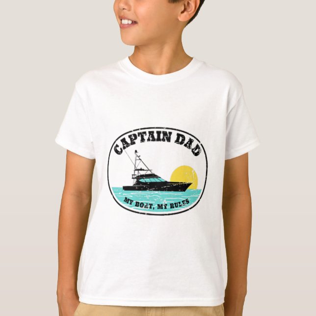 (2 Sidedig utskrift) Kapten Pappa Min Båt Mina Reg T Shirt (Framsida)
