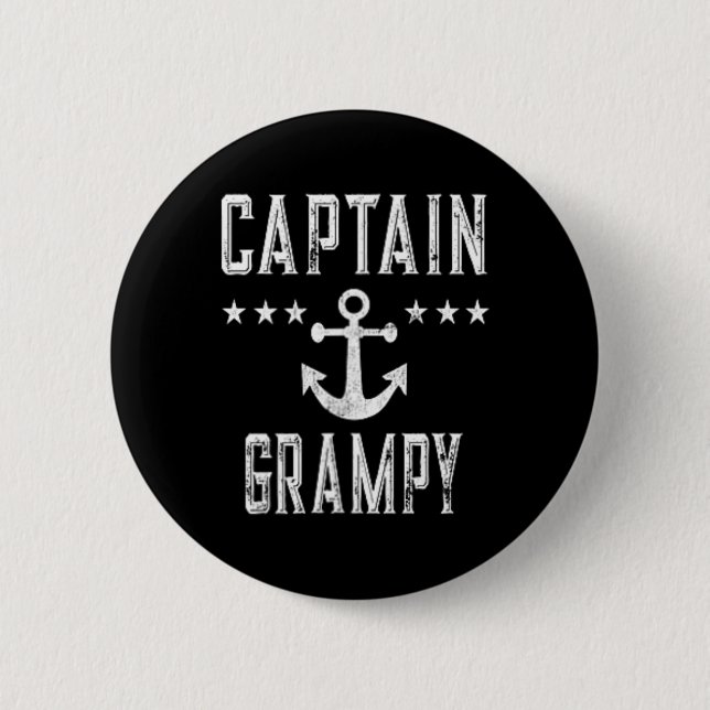 (2 Sidedig utskrift) Vintage Captain Grampy Båtliv Knapp (Framsida)
