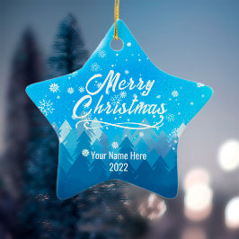 2-sidig Anpassningsbar Blå Snö-julstjärna Julgransprydnad Keramik