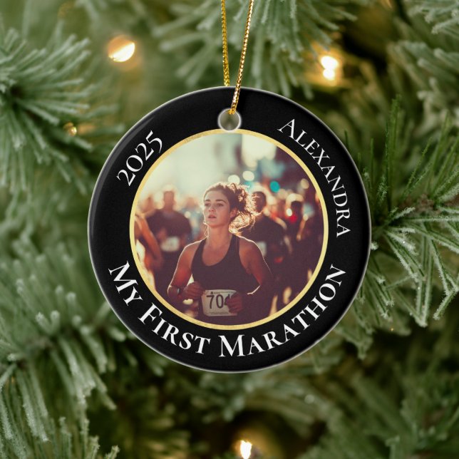 2-sidig anpassningsbar foto sport maratonlöpning julgransprydnad keramik (Träd)