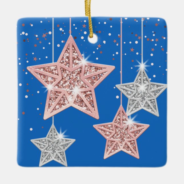 2-sidig ljus juloffert Hanging Stars Blue Julgransprydnad Keramik (Framsida)