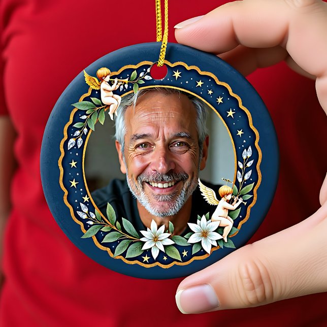2-sidig minnes- juldekoration med kerubers omfamni (2 sided Memorial Christmas Cherub's Embrace Ceramic Ornament)
