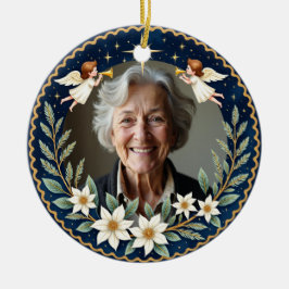2-sidig minnes- julstjärna julgransprydnad keramik