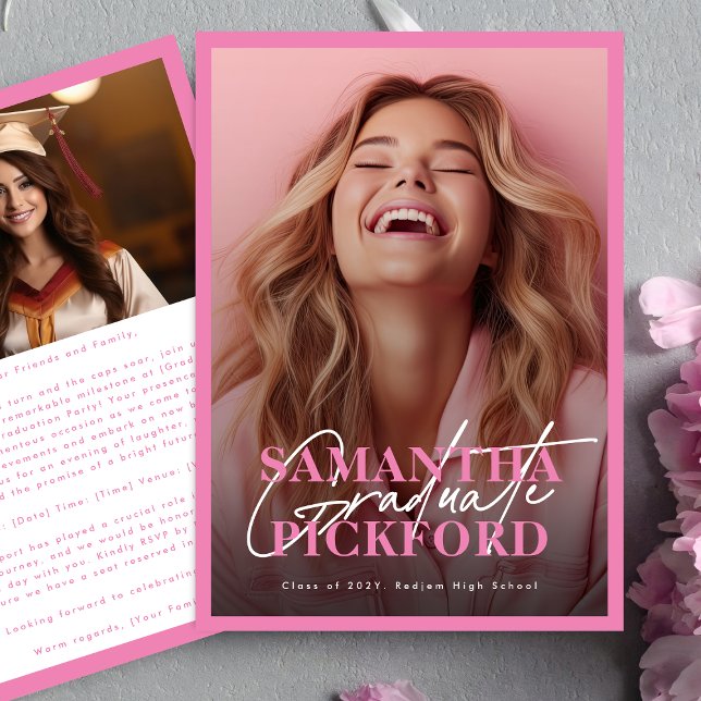 2 Sidofoto Rosa College Graduation Party Inbjudningar (Skapare uppladdad)