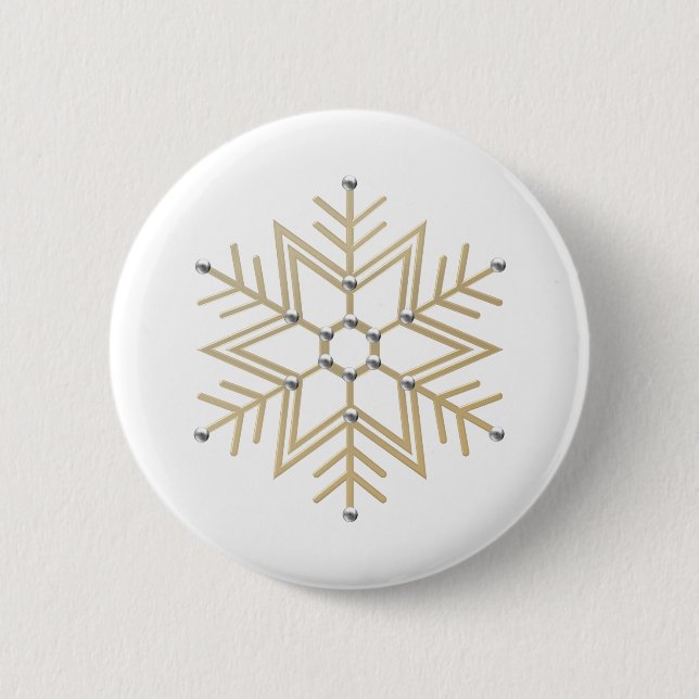 2-Silver och Guld Snowflake 3-D-utseende Knapp (Framsida)