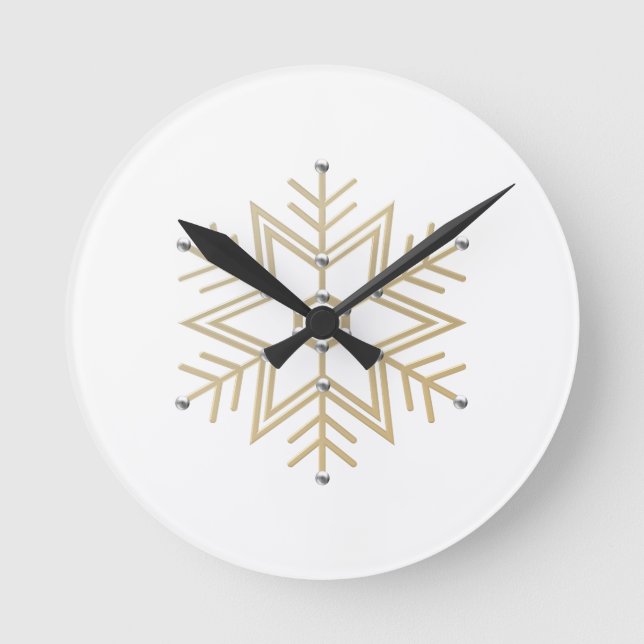 2-Silver och Guld Snowflake 3-D-utseende Rund Klocka (Framsida)