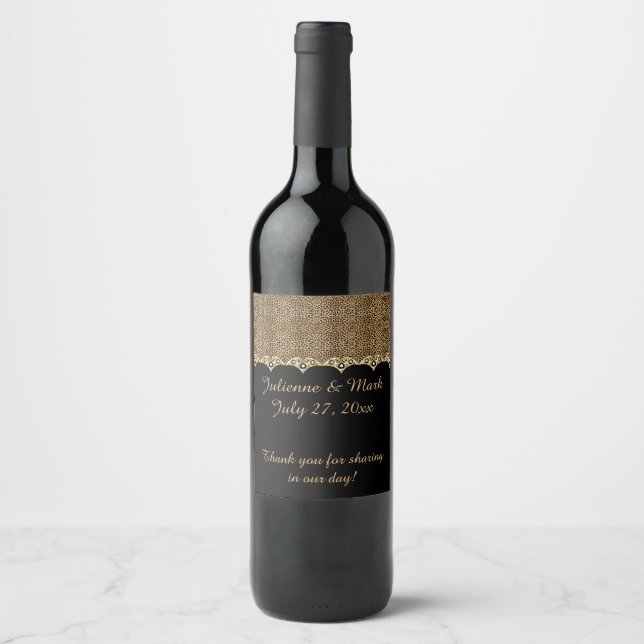 #2 Skriv ut Guld Diamonds Bling Bröllop Vinflaska Etikett (Framsida)