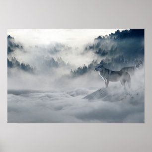 2 Snö Vargar i vinterbergen Foto Poster
