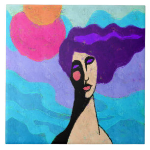 2 Sol Abstrakt Digital Painting of a Woman Kakelplatta