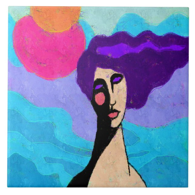 2 Sol Abstrakt Digital Painting of a Woman Kakelplatta (Framsidan)