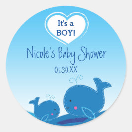 2 söta blå valar baby shower favor-klistermärken runt klistermärke