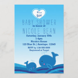 2 söta blå valar baby shower-partygästkort inbjudningar