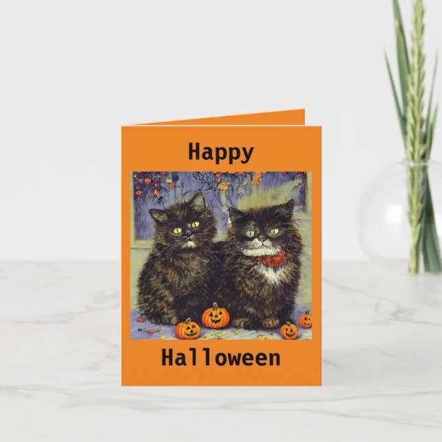 2 söta kattungar Halloween-kort Kort (Framsida)
