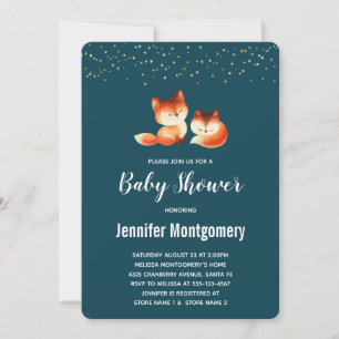 2 söta små röda rävar Baby Shower Inbjudningar