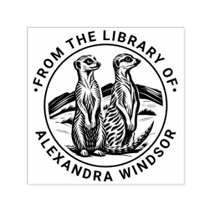 2 söta surikater stående #1 Biblioteksboknamn Självfärgande Stämpel