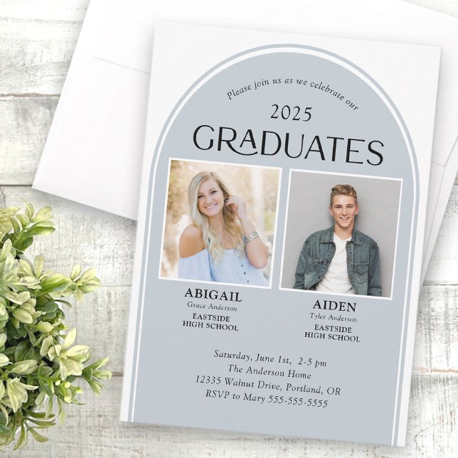 2 Studenter Dusty Blue Arch Dubbla Studenten Inbjudningar (Skapare uppladdad)