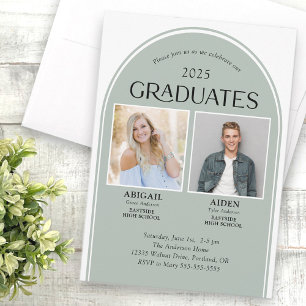 2 Studenter Sage Grönt Arch Dubbla Studenten Inbjudningar