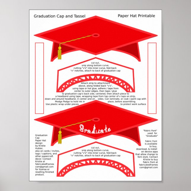 2 Studentmössor Röda Pappra hattar utskrivbara Stu Poster (Framsidan)